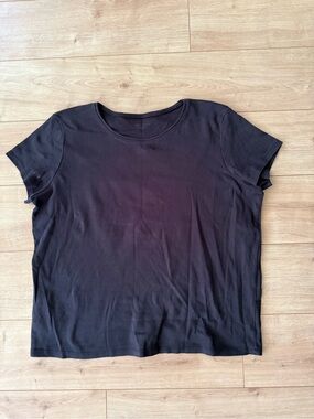 Eileen Fisher Black Organic Cotton Short Sleeve Tee Shirt L Minimalist